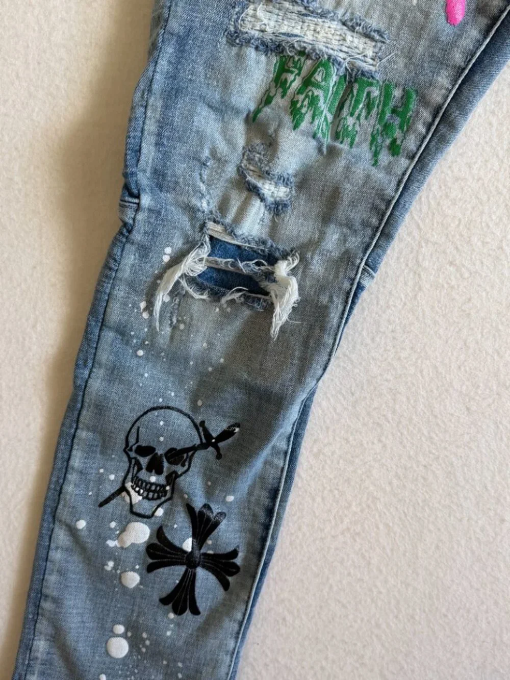 Smoke Rise Jeans Men’s 36X32 Distressed Graffiti Paint Splatter Streetwear Goth